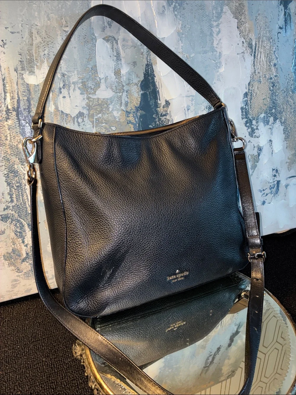 GUC Kate Spade NYC Black Pebbled Leather Shoulder Hobo 2 way bag